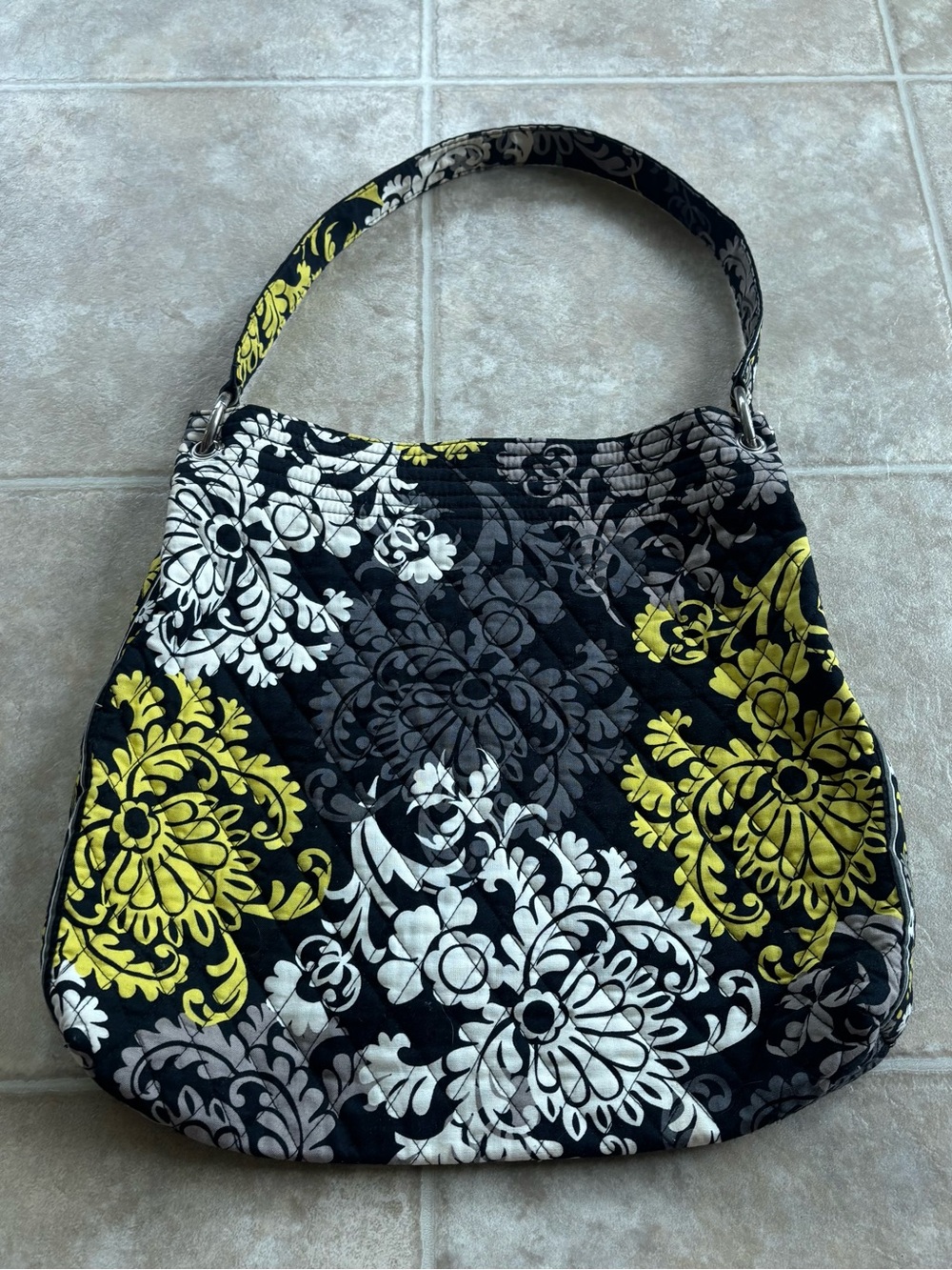Vera Bradley Quilted Shoulder Bag in Black, White & Yellow Floral